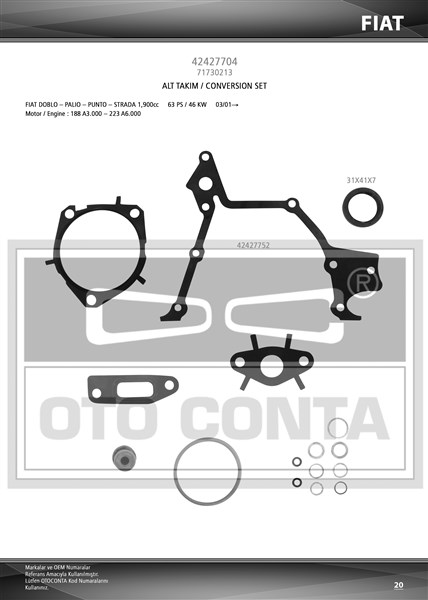 ALT TAKIM CONTA VİTON KEÇELİ DOBLO 1.9D JTD