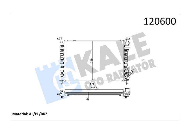 RADYATÖR PALIO ALBEA 1.2 1.4 1.6 16V AC KLİMASIZ MEK 521x349x34 1 SIRA ALB SİSTEM